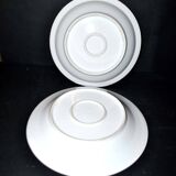 Limoges? lot de 2 plats ronds en porcelaine ancienne à liseré vert et or