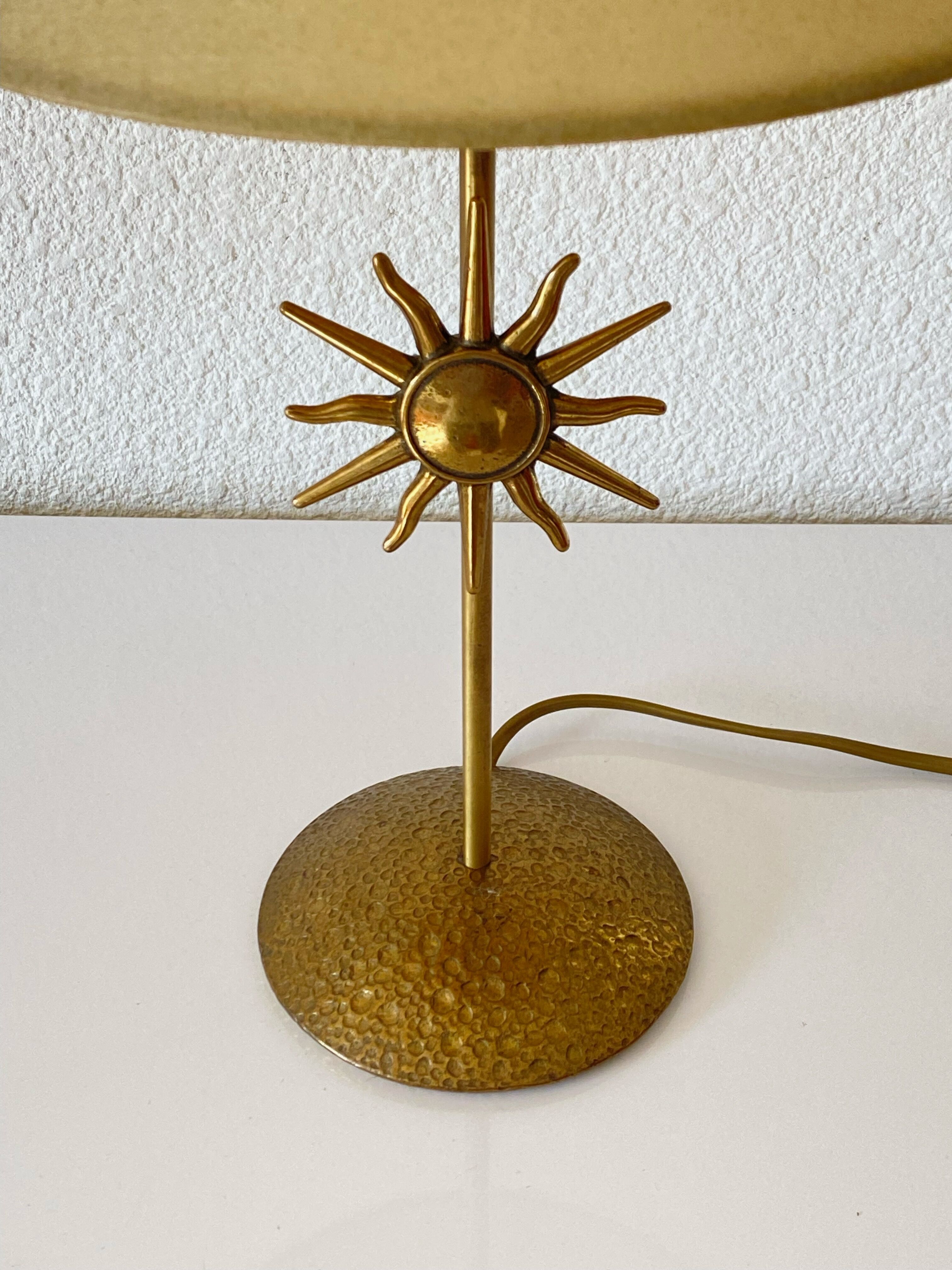 Hammered gilded bronze sun lamp from the 80s
