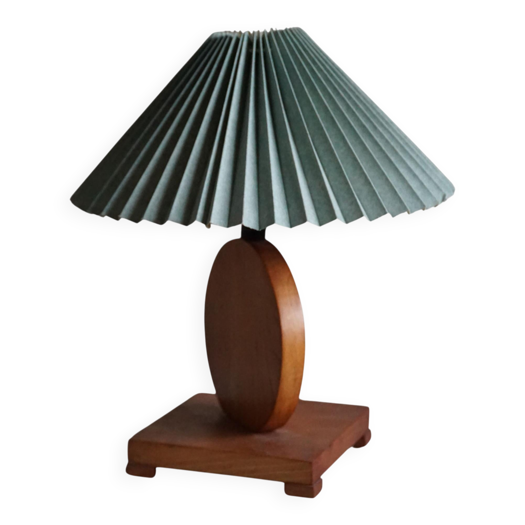 Lampe de table ronde en bois Danish Art Deco en chêne, années 1940