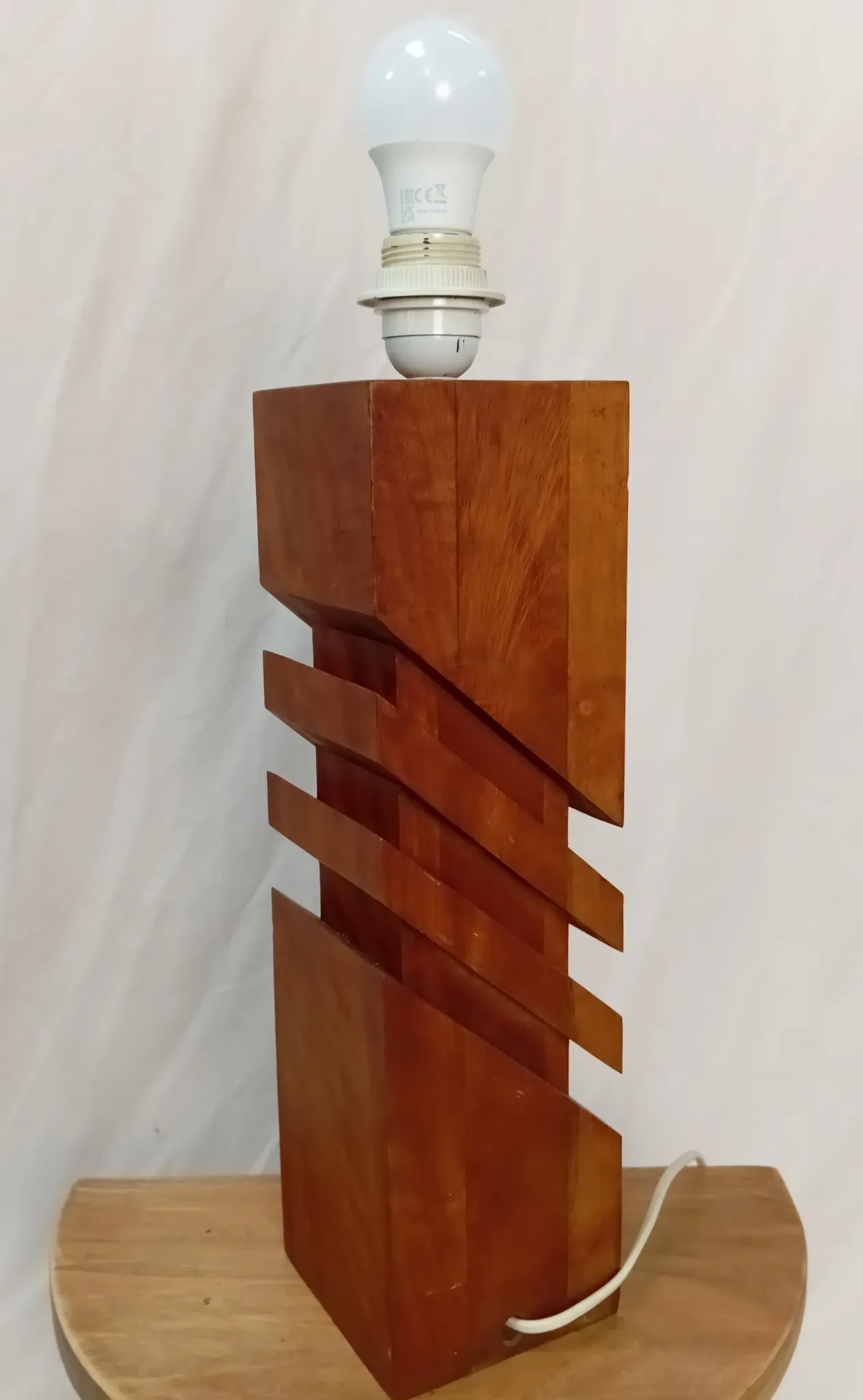 1970s lamp, solid mahogany, graphic design