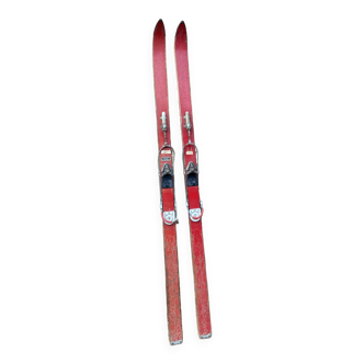 Pair of vintage wooden junior children's skis 1950-60s