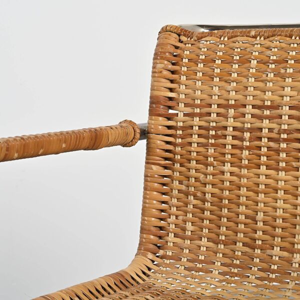 Fauteuil D42 en acier tubulaire et cannage, Tecta, Allemagne, circa 1980