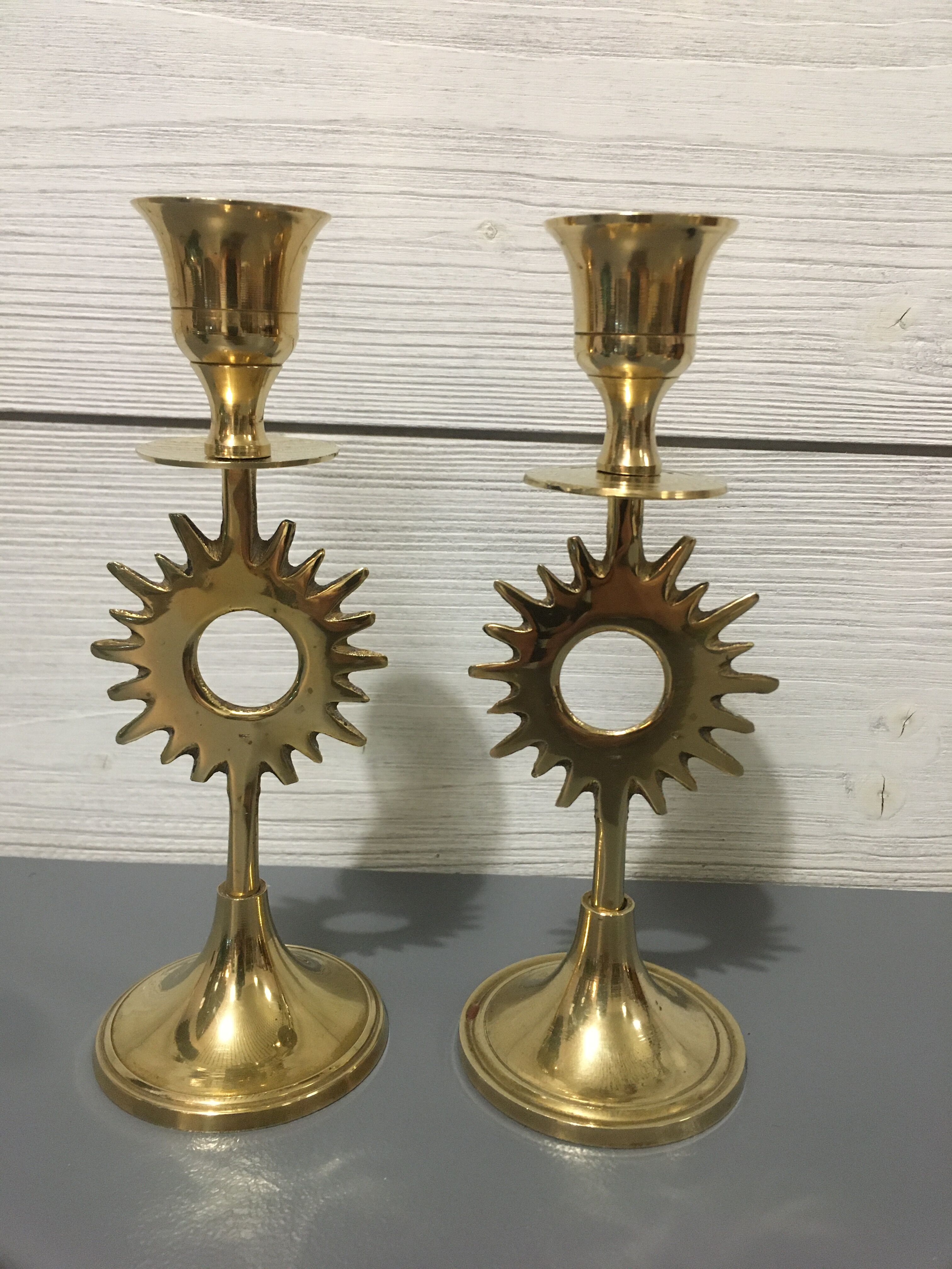 Pair of sun candle holders