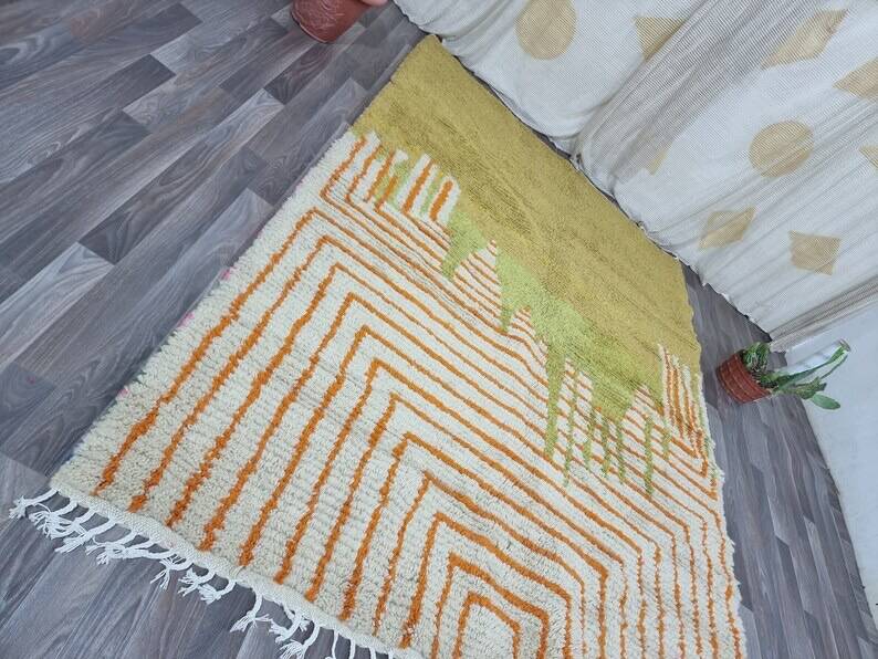 Handmade natural wool rug with colourful patterns, size 140/260 cm.