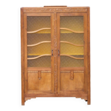 Armoire bois art déco avec vitre cathédrale, meuble de rangement bois, armoire vintage, déco