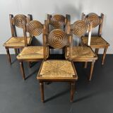 6 Farmhouse wood turned rush dining chairs