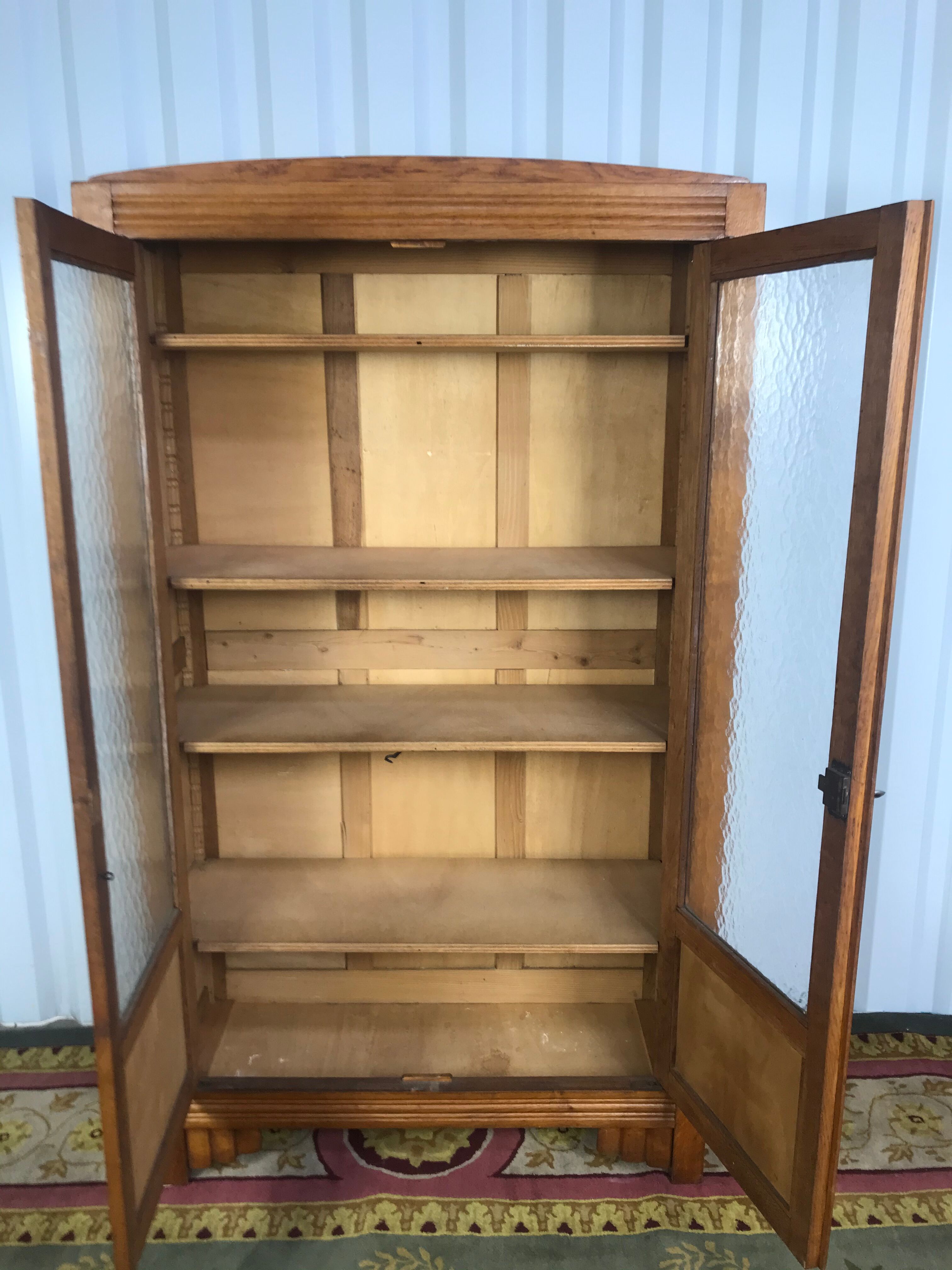 Armoire bibliothèque vitrée d’école chêne massif art déco Selency