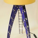 Pair of blue industrial design lamps with yellow shades - Space Age Rocket