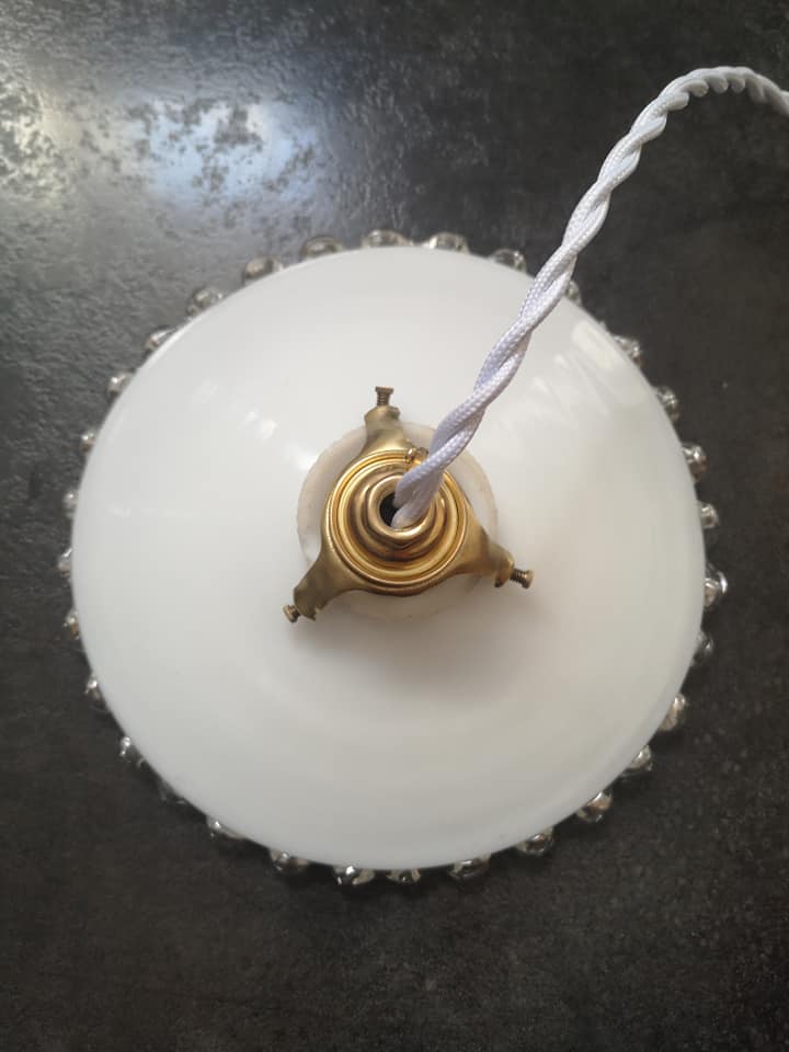 Old lampshade white opaline suspension