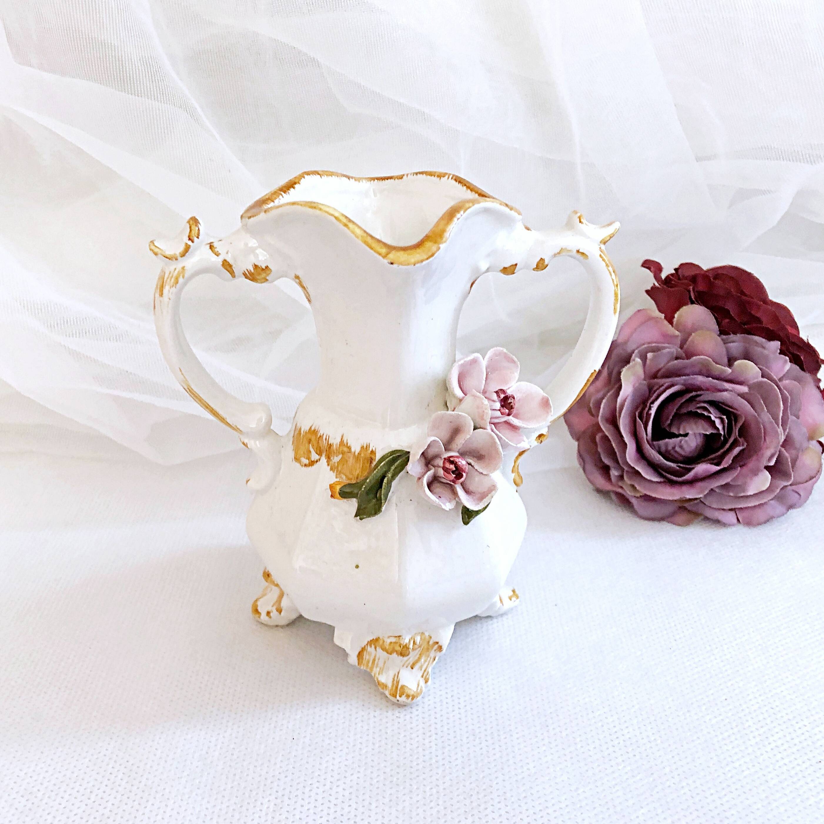 Amphora-shaped earthenware vase with floral slip BASSANO Italy