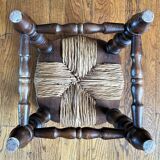 Pair of low stools - vintage wood and straw