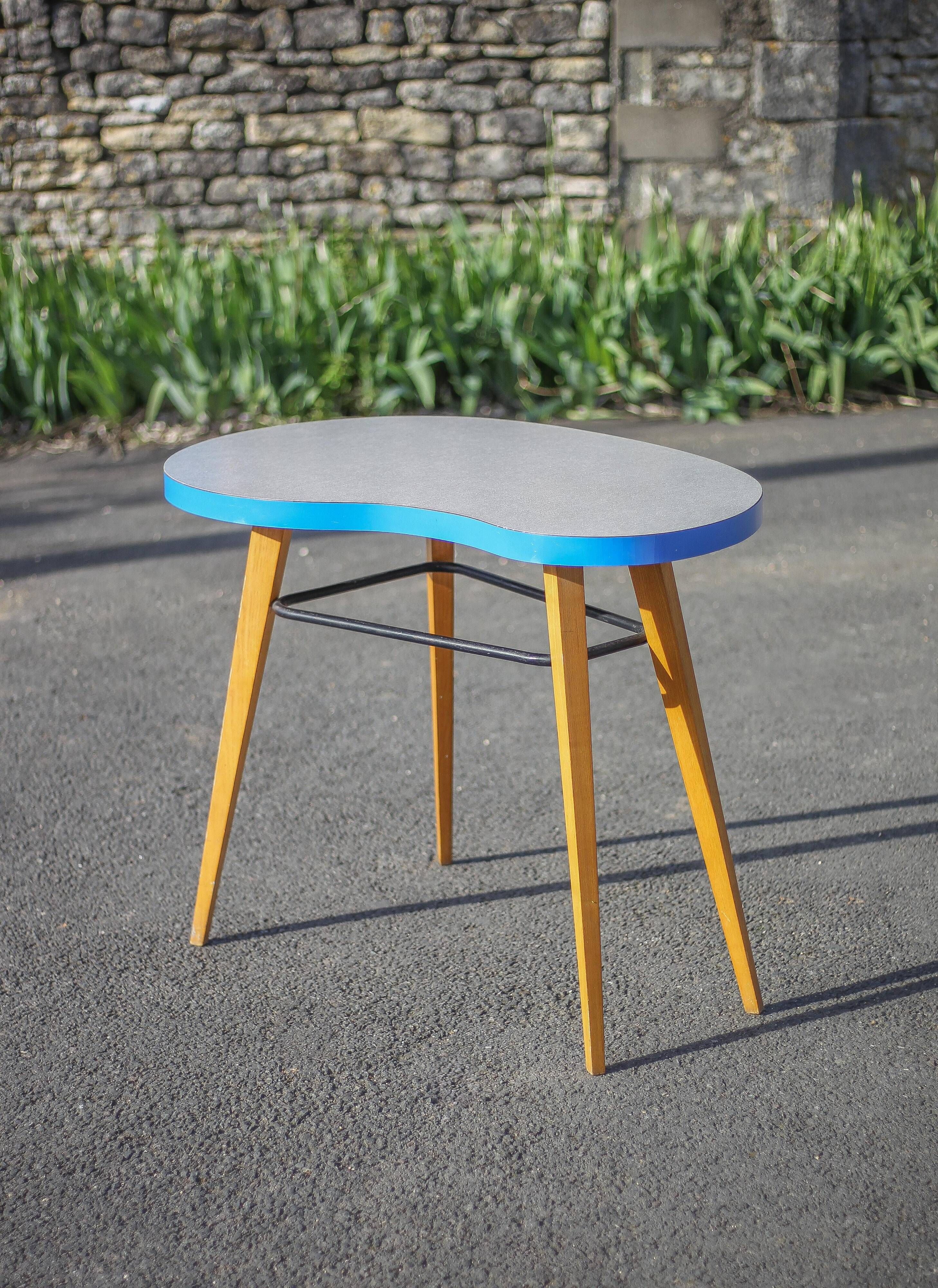 Formica bean table and compass feet, office table, side table, vintage table, 60's
