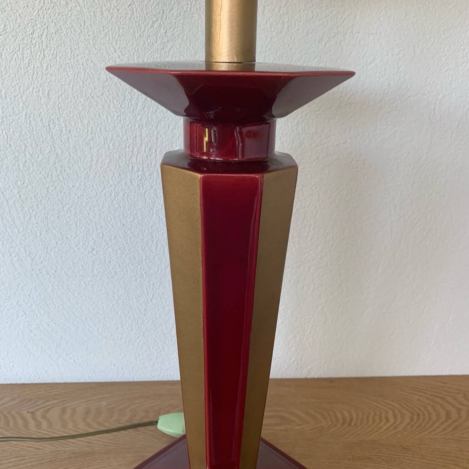 ▪️Vintage Lamp Le Dauphin Ceramic Bordeaux and Gold and Mother-of-pearl Lampshade Art Deco