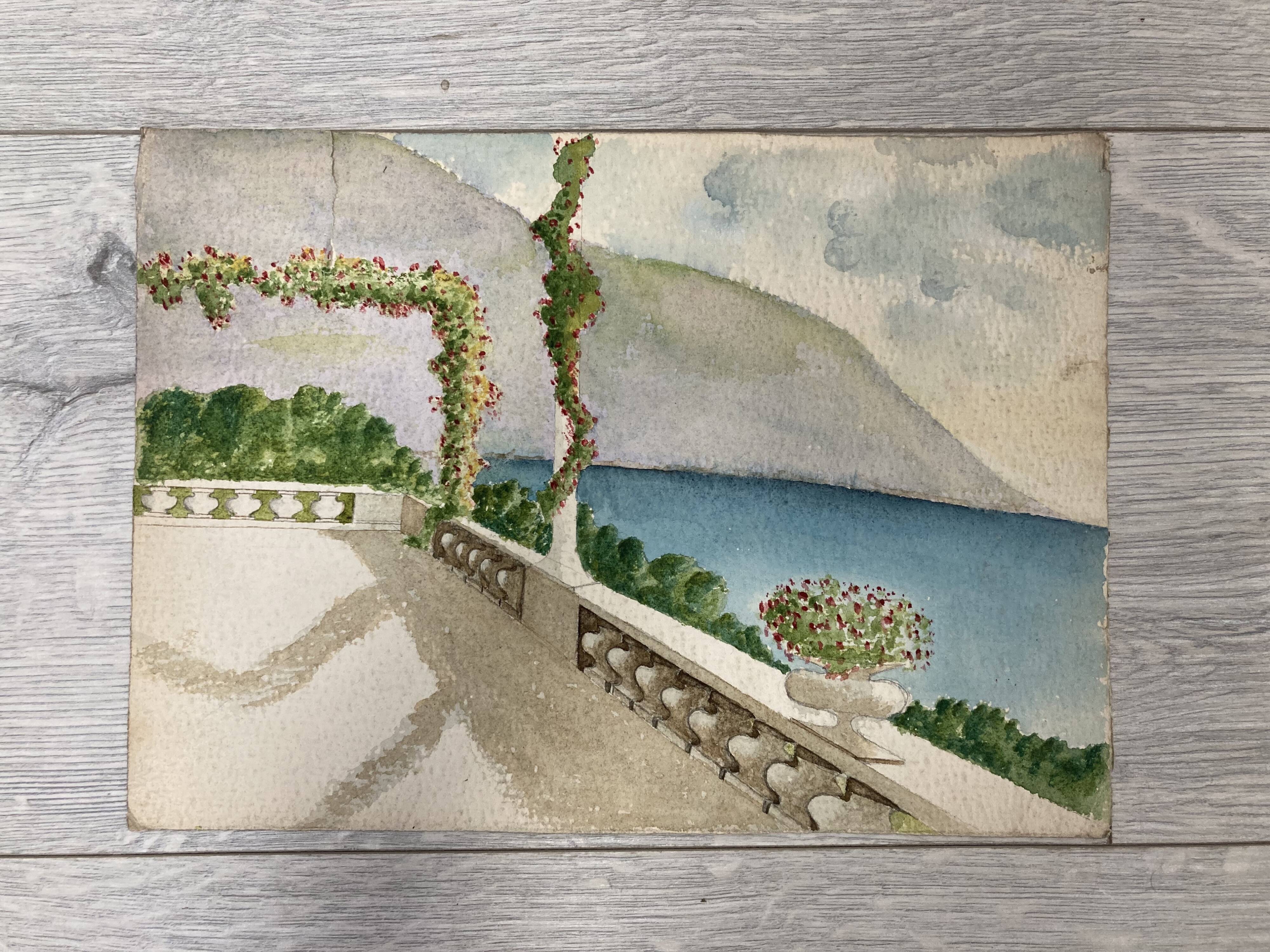 Watercolor seaside landscape recto/verso