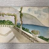 Watercolor seaside landscape recto/verso