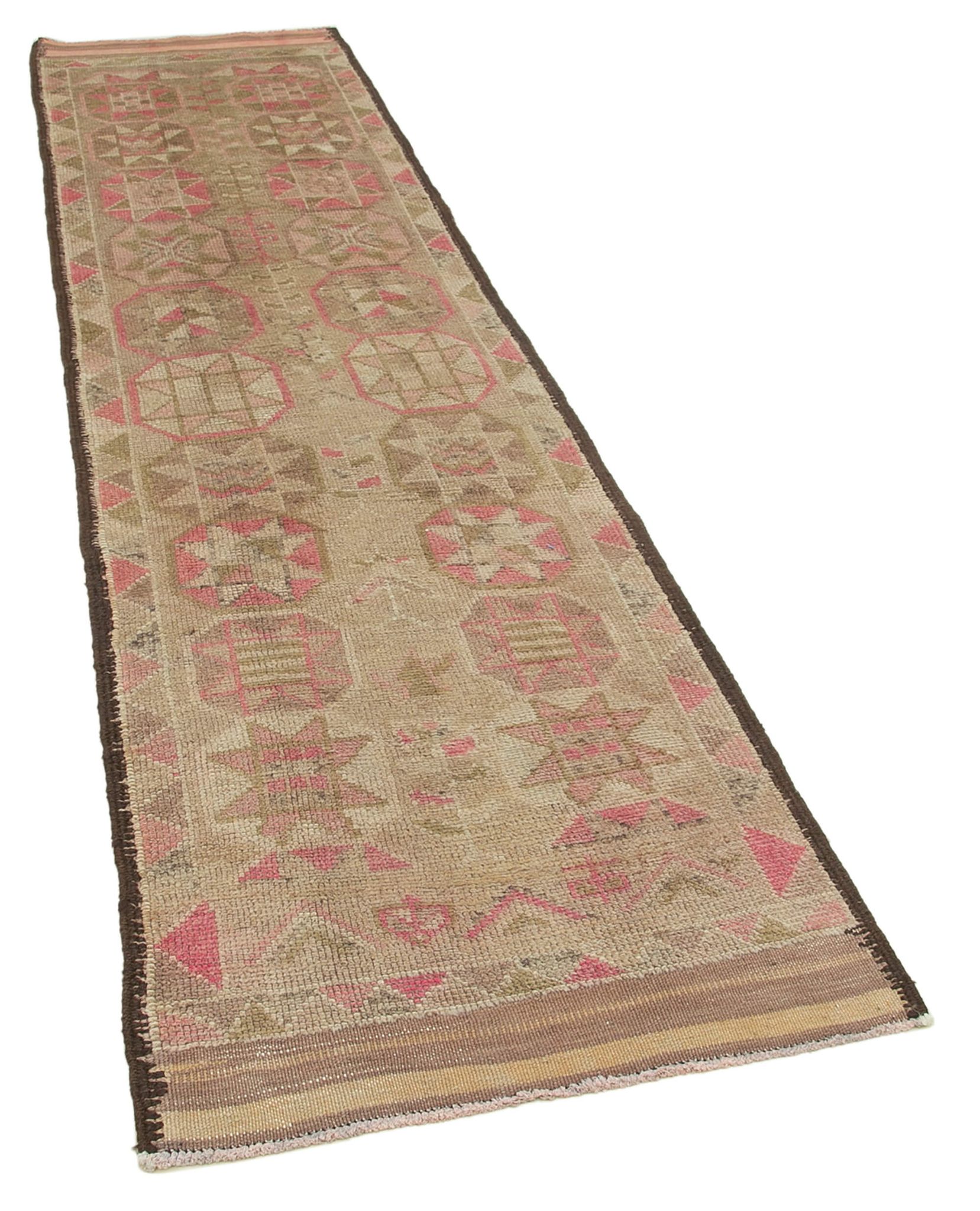 Handwoven one-of-a-kind anatolian beige runner rug 85 cm x 337 cm
