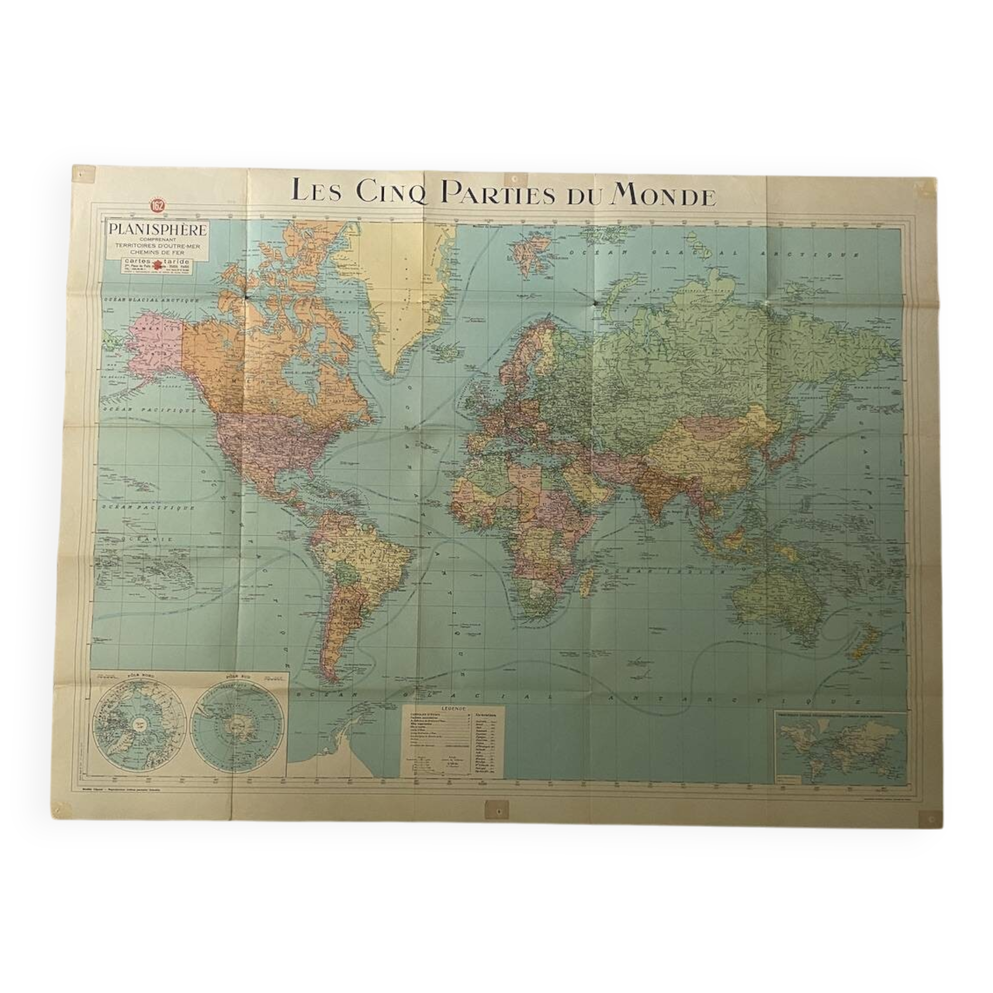 Planisphère mappemonde Taride vintage 1976