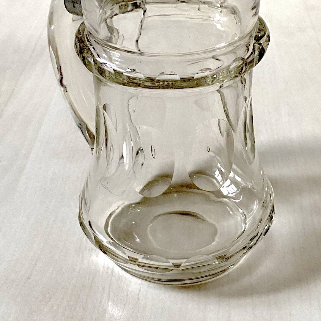 Bohemian crystal beer mug with chiseled pewter lid