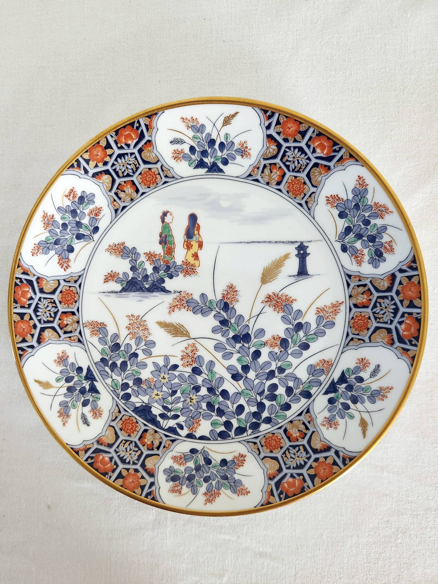 5 Japanese porcelain plates with geisha hand decoration