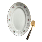 Plat oval vintage en faïence fleurie moulin des loups modèle "cordoue"
