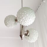 Vintage 1970s 3 ball white opal glass chandelier