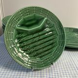 Flat earthenware asparagus set and 8 Sarreguemines plates