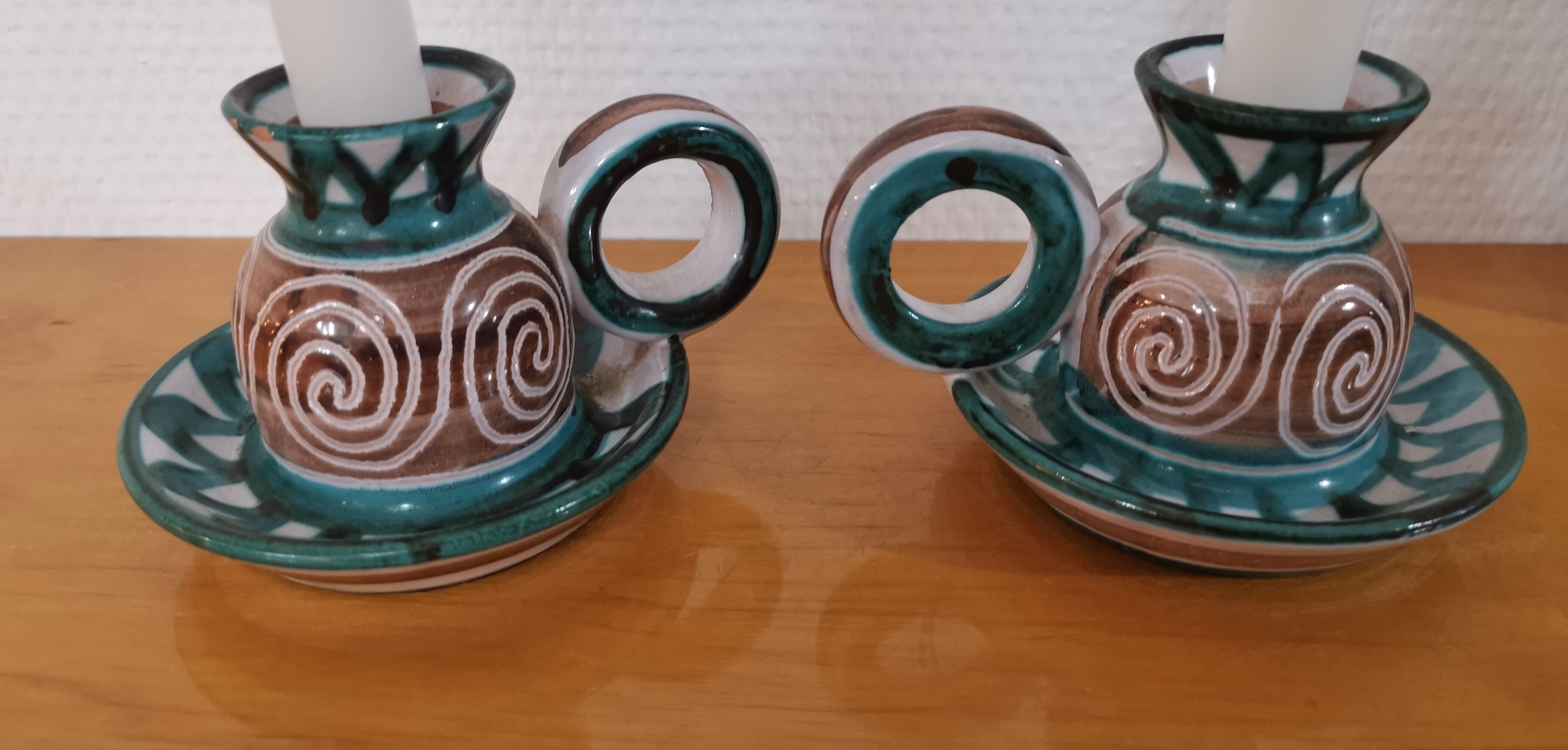 2 Handheld candlesticks design ceramic Robert Picault