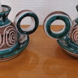 2 Handheld candlesticks design ceramic Robert Picault
