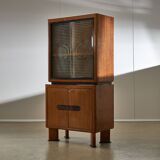 1950's Oakwood Display Cabinet with Sliding Glass Panels