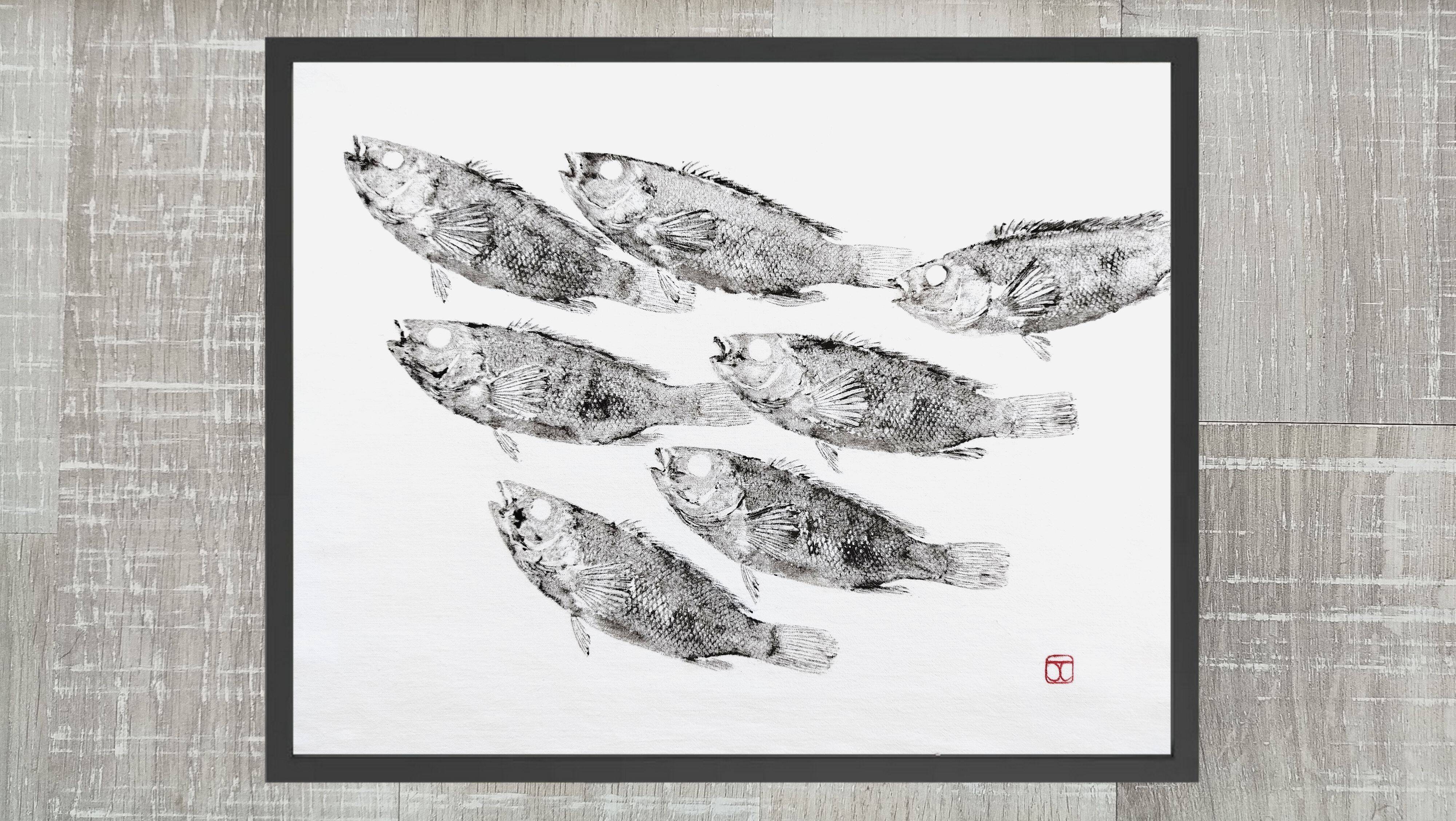 Original print of a school of fish