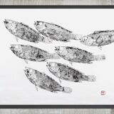 Original print of a school of fish