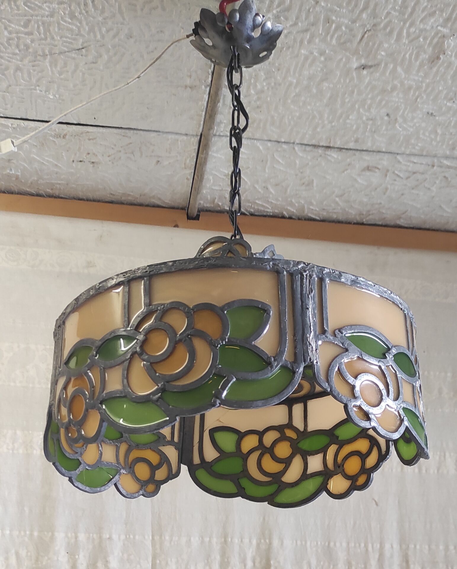 Tiffany-style glass and lead suspension - mid 20th century.
