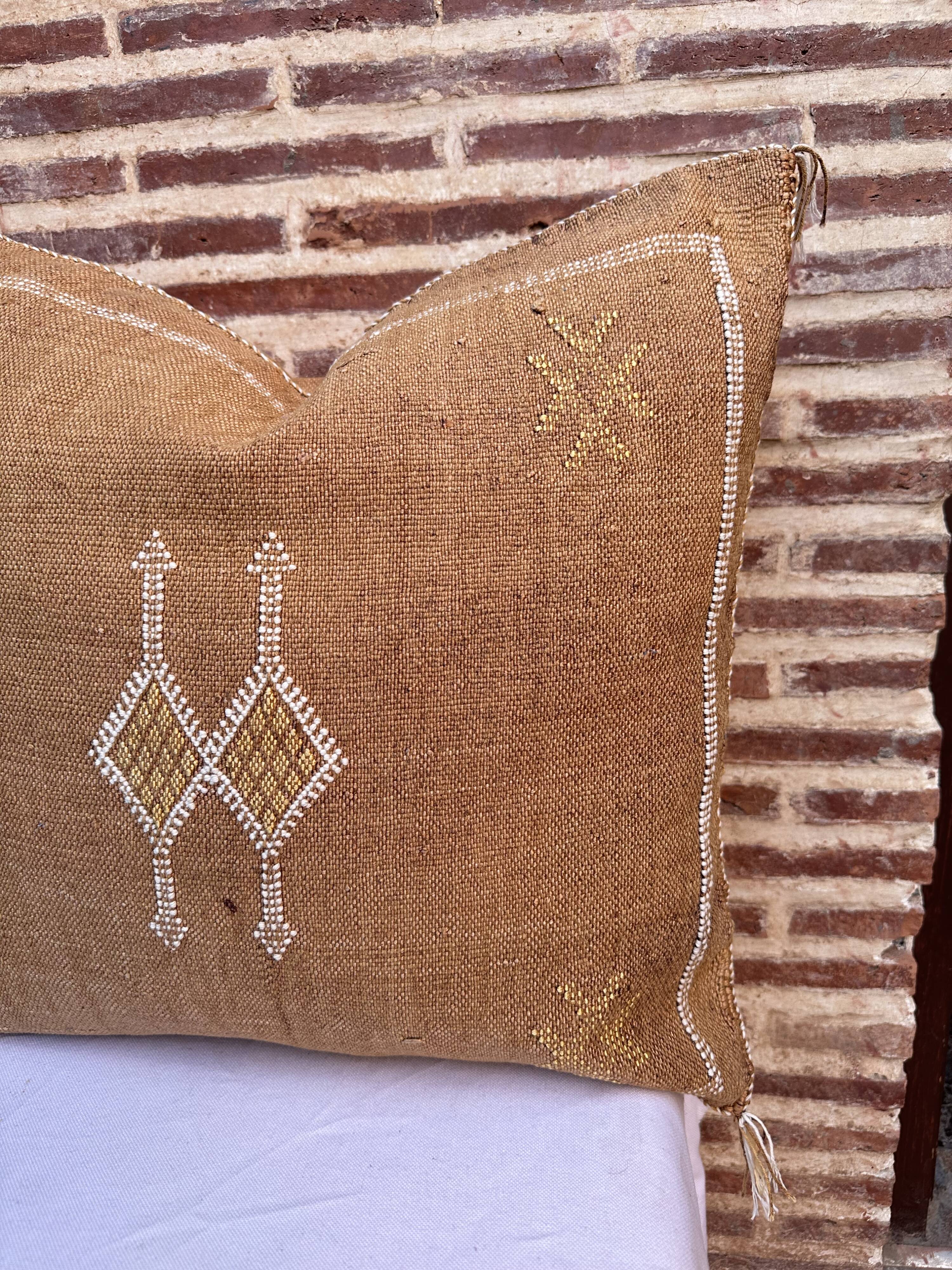 Handmade Moroccan silk cushion cover, cactus pattern