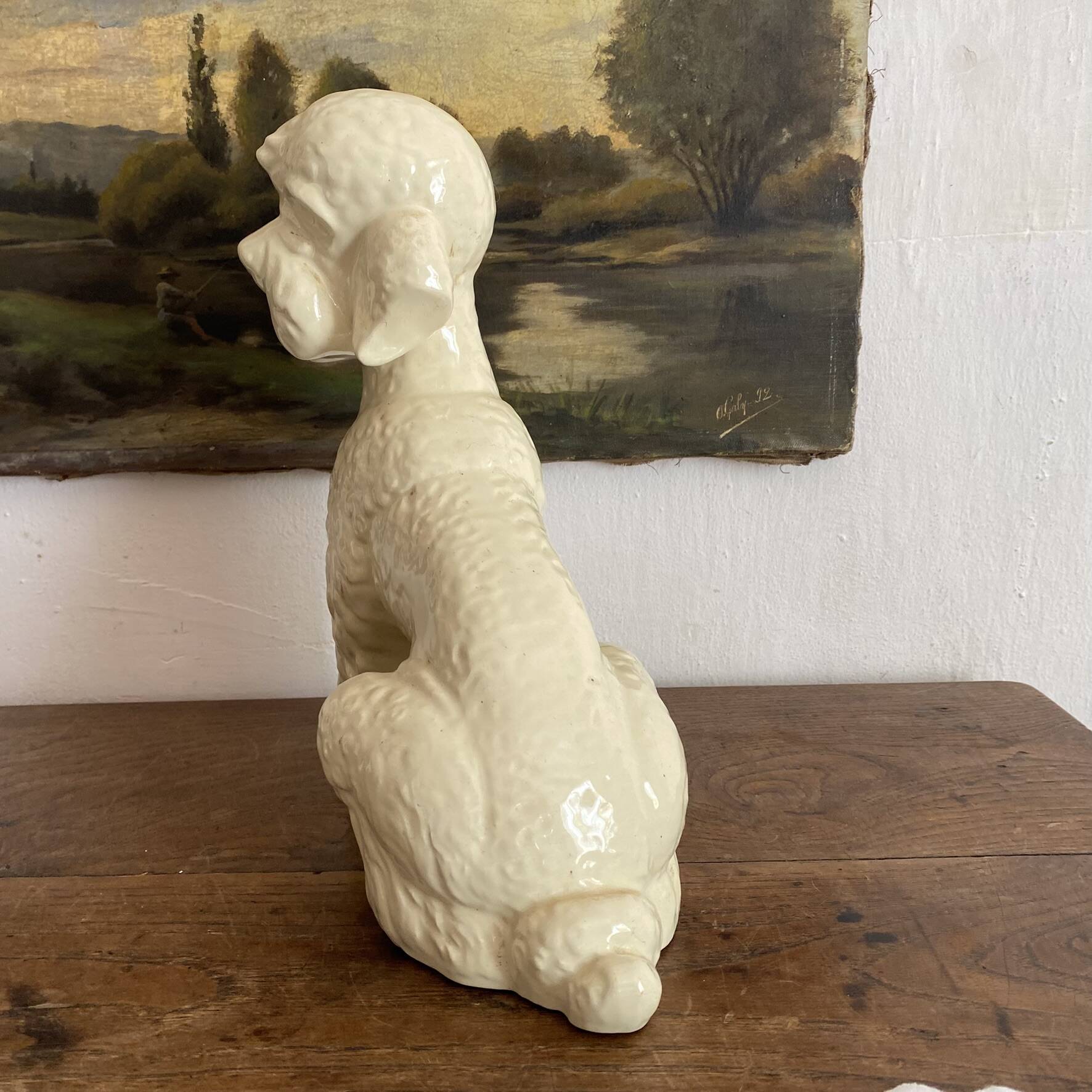 Large poodle, glazed ceramic dog, 1920s-30s