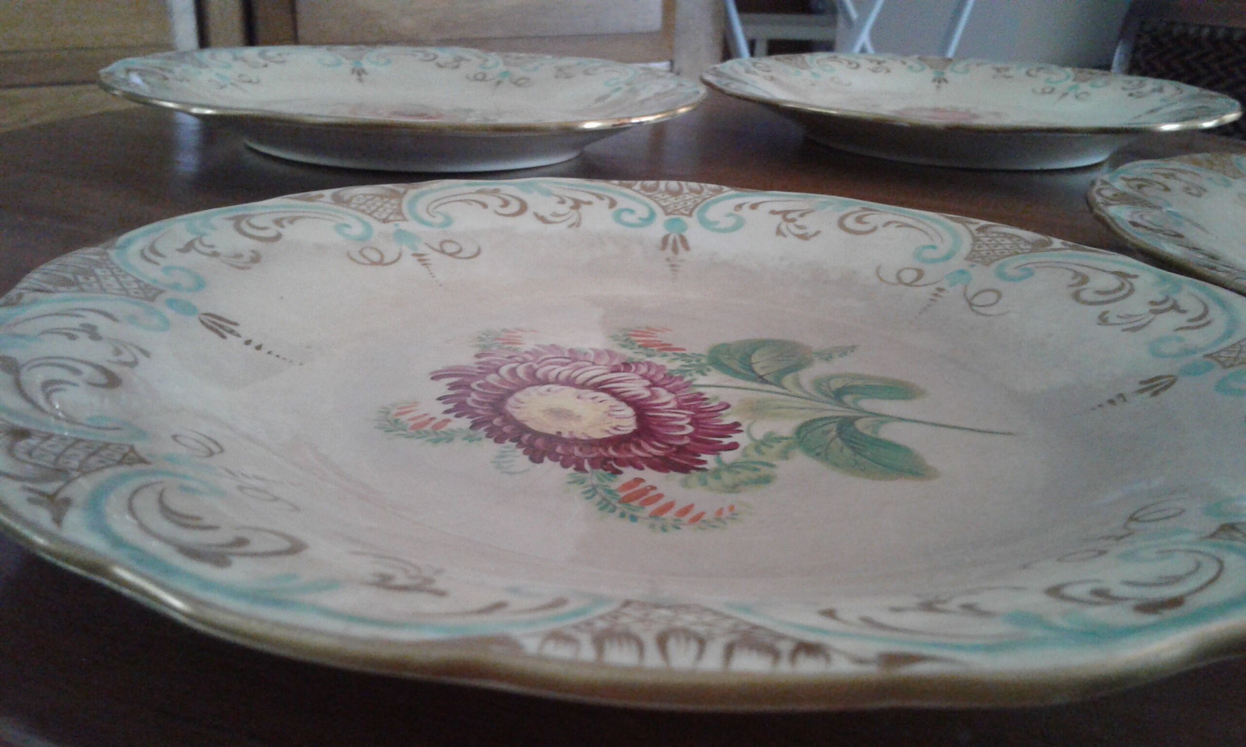 4 Old plates. Flowers. 19th