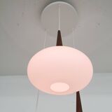 Set of three milk glass and teak pendant lights model NG74 by Louis Kalff for Philips, The Netherlan