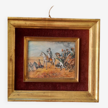 Miniature Napoléon à la bataille d'Austerlitz. Ministre peinte à la main sur ivoire veritable