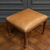 Oak stool early twentieth feet fluted leather top