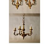 Bronze chandelier with 5 arms and its pair of 2-light wall sconces.