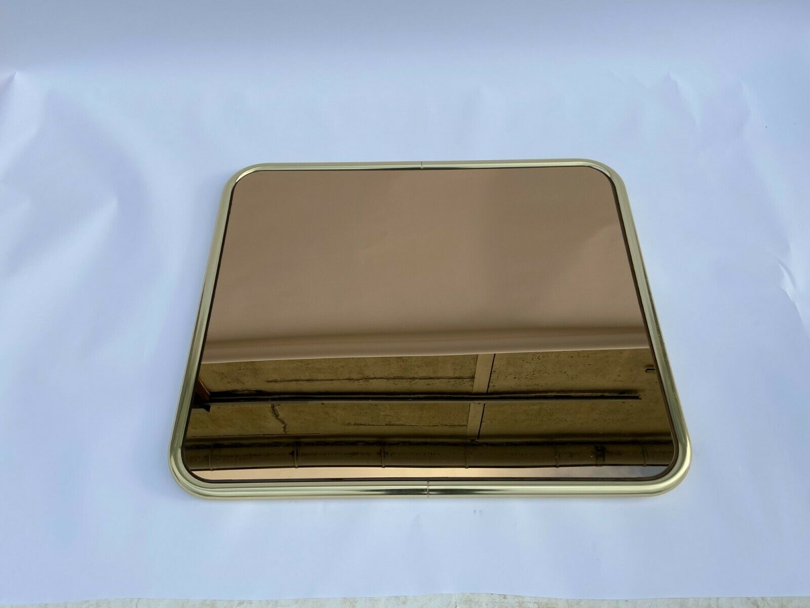 Mirror 1980 brass entourage dore modernist glass smokes 91x76cm