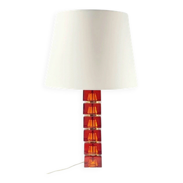 Lampe de table en verre artistique scandinave et laiton du milieu du siècle par C. Fagerlund, années 1960.
