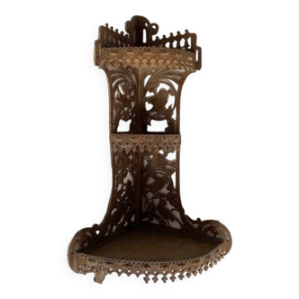 Hand-cut wooden corner shelf with bird decoration from the 1900s