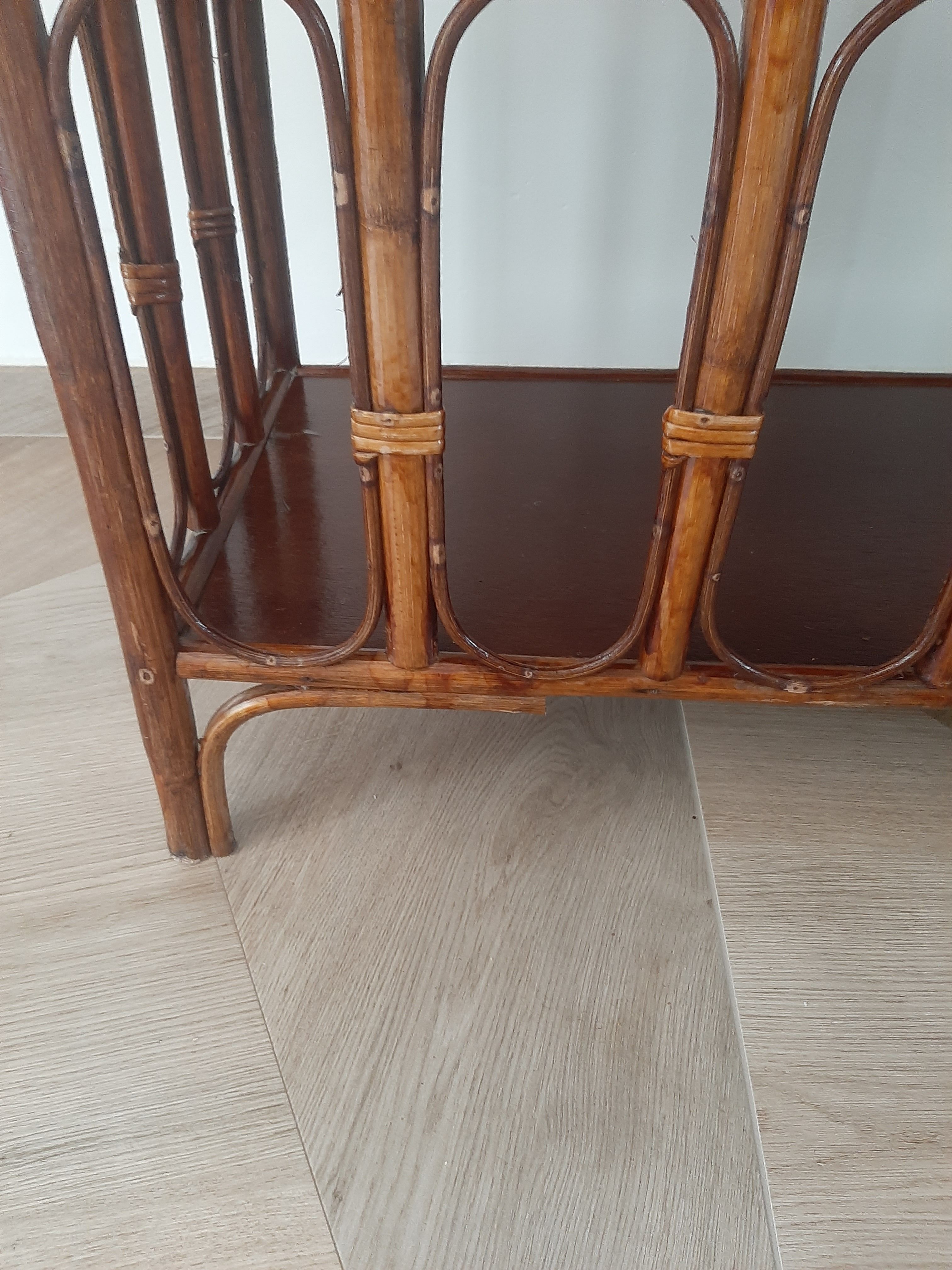 Vintage library 4 levels - wood, bamboo and rattan - retro 80s