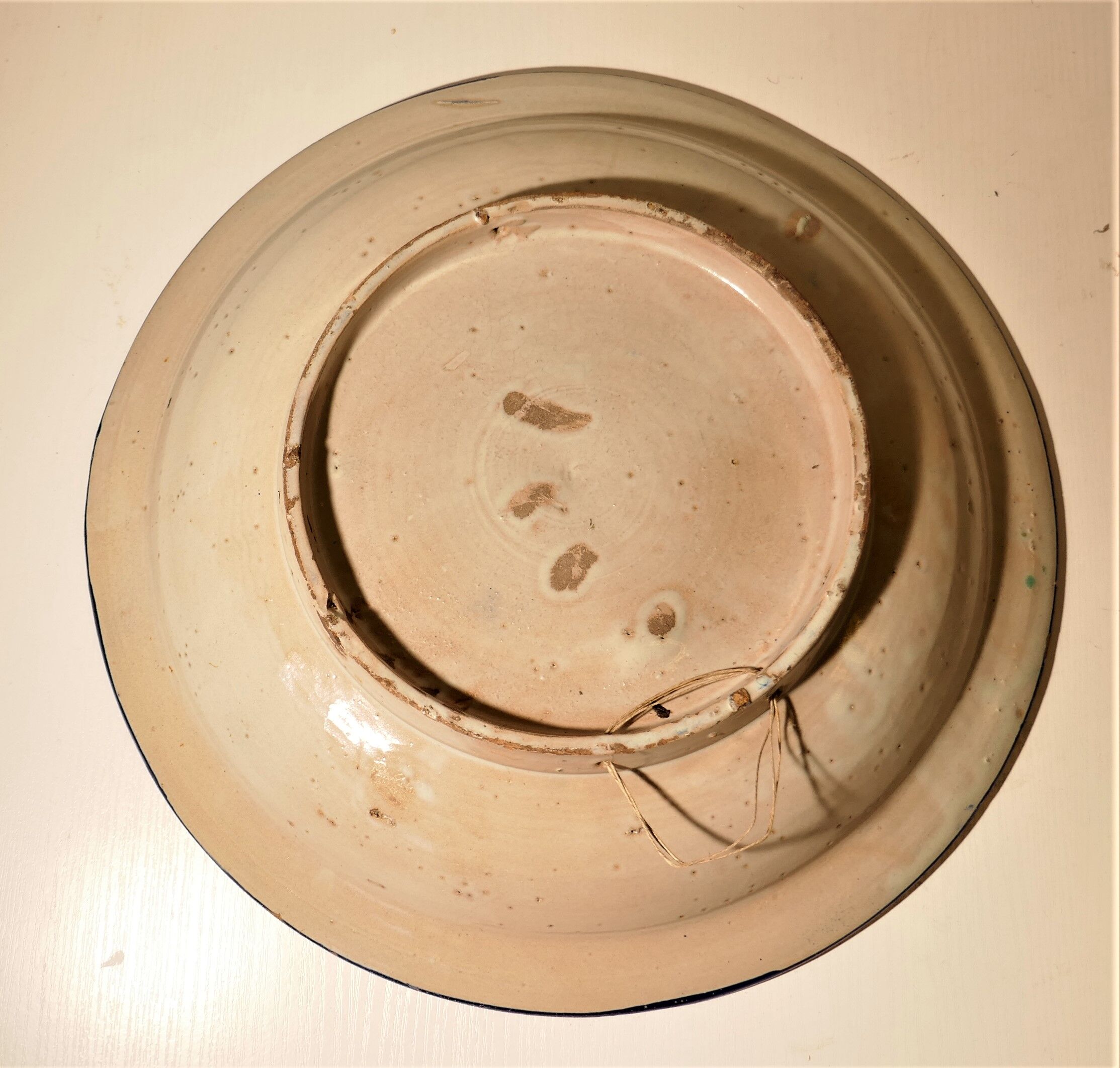 Old Moroccan dish in blue enamelled terracotta