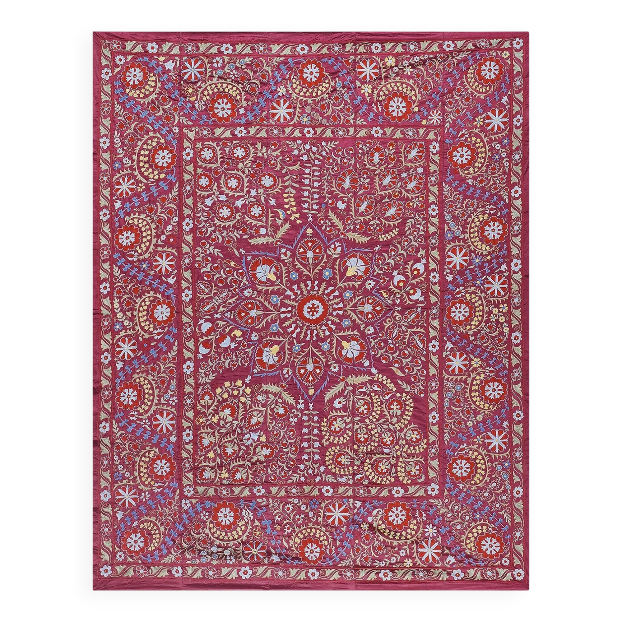 Vintage hand-embroidered Uzbek Suzani 237x300 cm