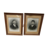 Pair of wooden frames with signed photos, 1923