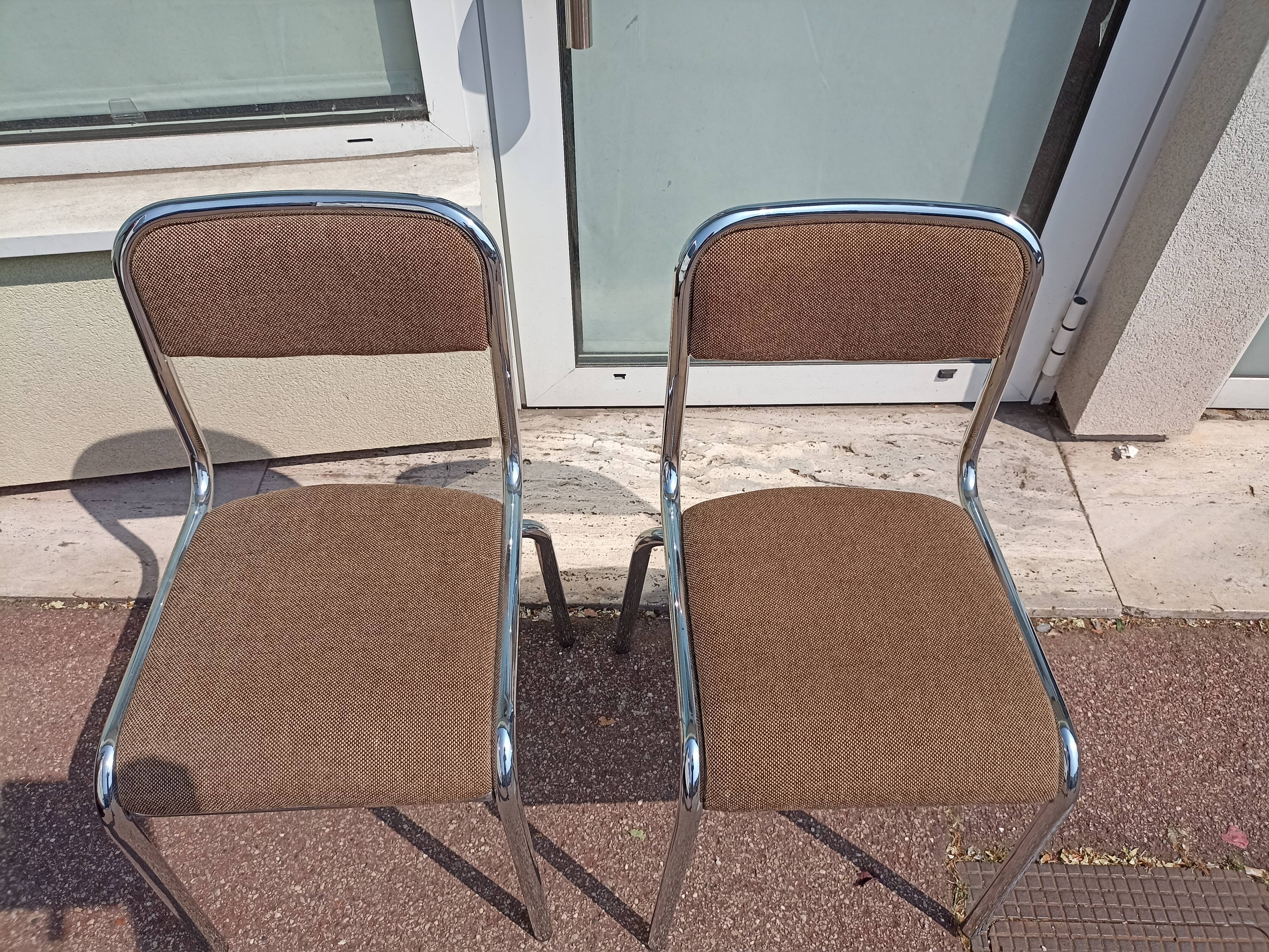 Set of 2 chairs chrome and beige fabric - vintage