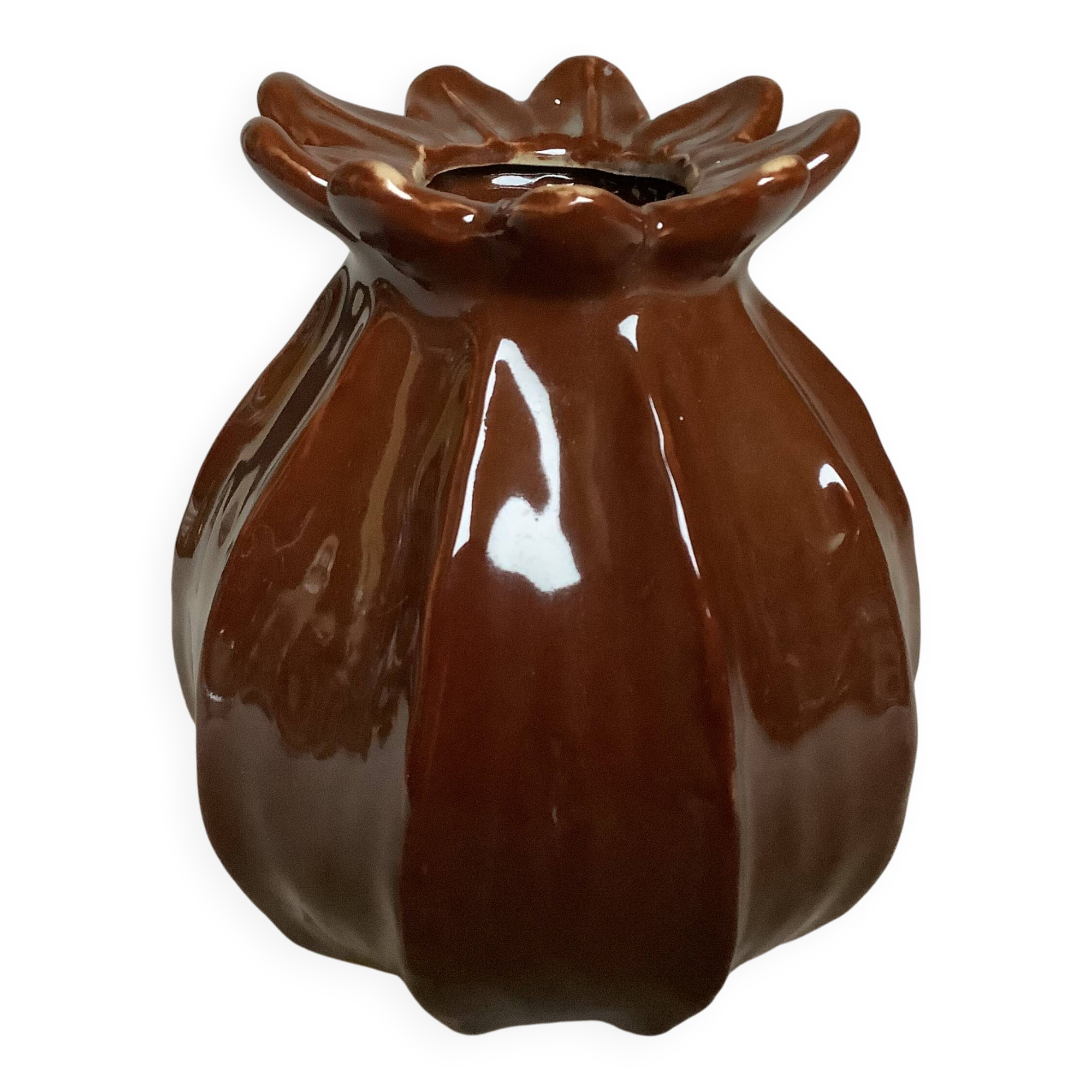 Brown ceramic corolla vase