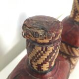 Lot of 2 ethnic leather-wrapped bottles and box