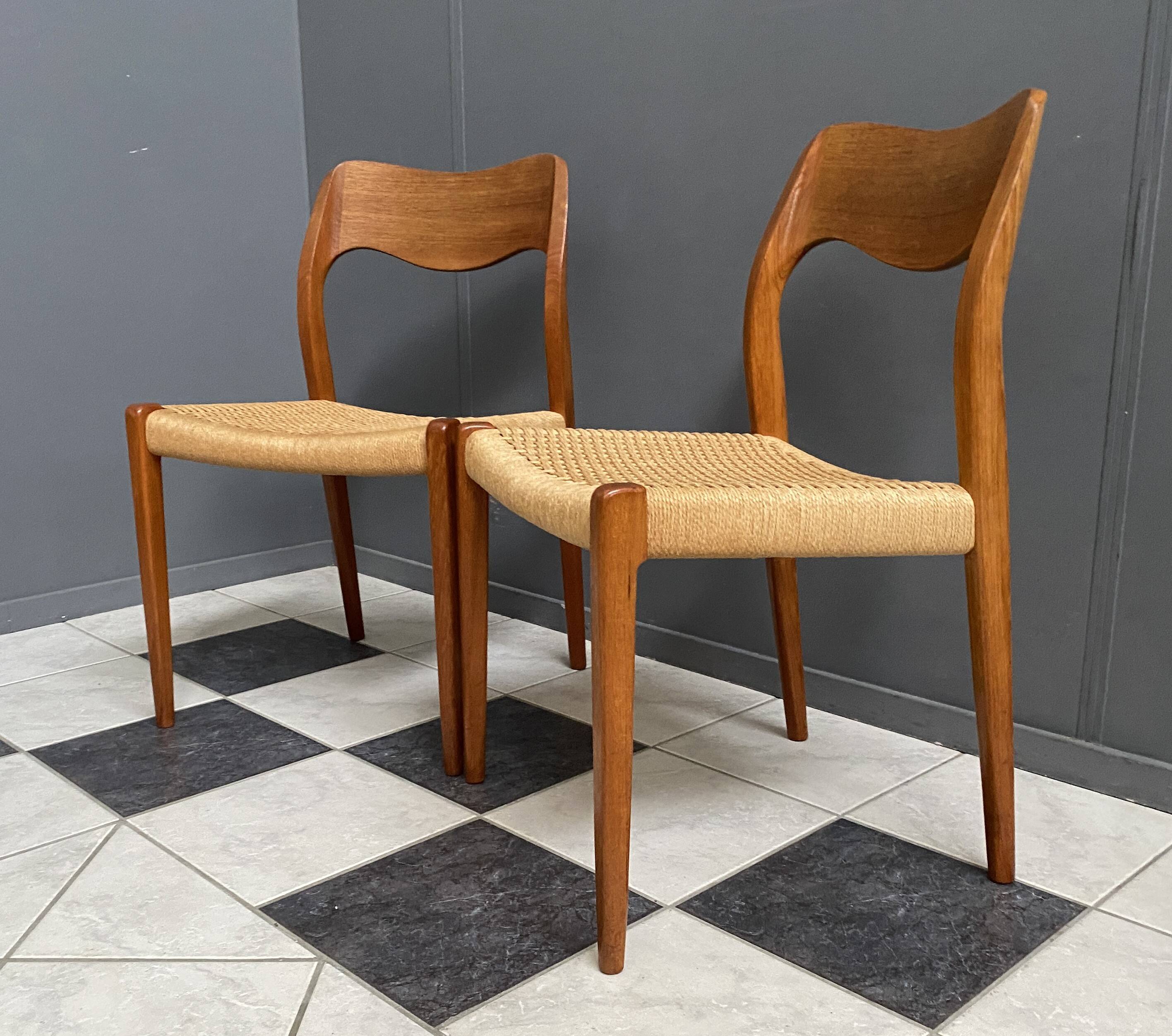 Niels Otto Moller teak and paper cord chairs, model 71